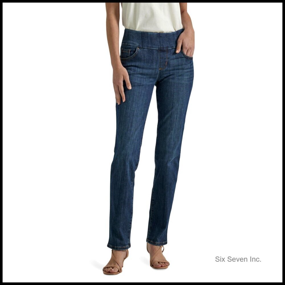 Sculpting Slim Fit Pull-On Jeans Stretchy Comfort Elastic Waist Faux Fly